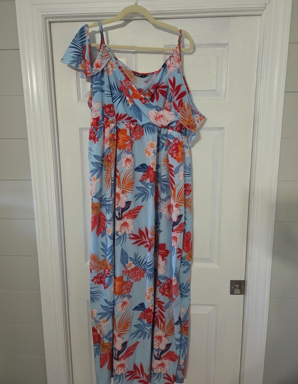 Womens Light Blue Tropical Floral Maxi Dress